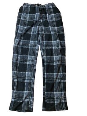 Perry Ellis Portfolio Plaid Fleece Pajama Pants Black Grey Small